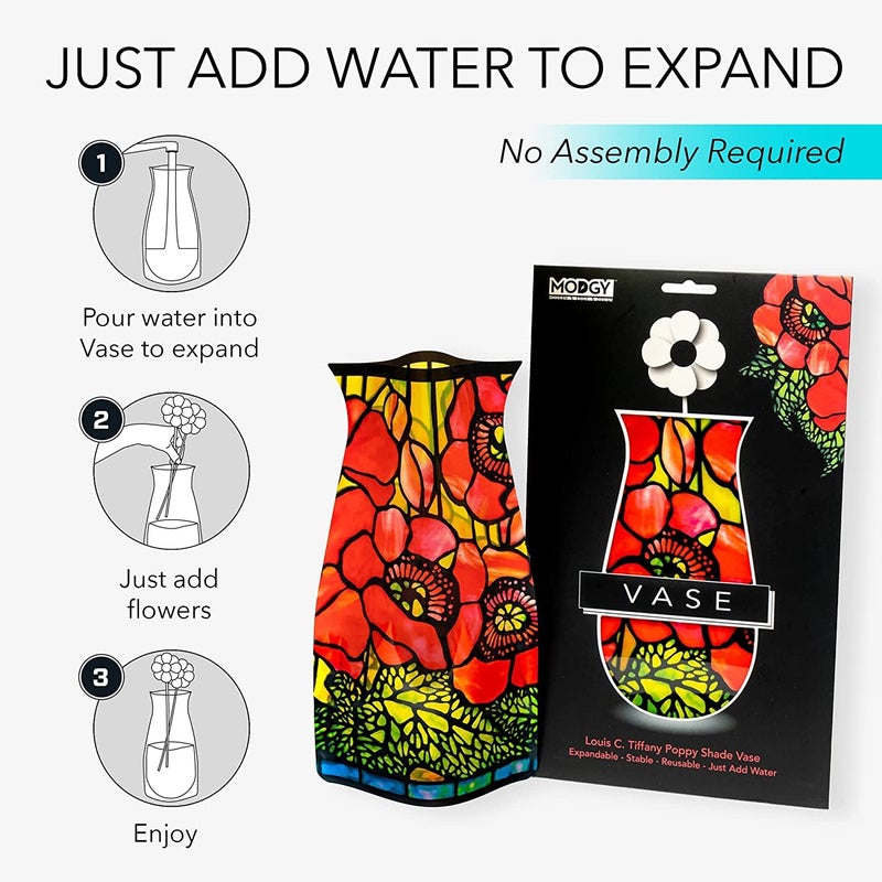 MODGY Collapsible and Expandable Plastic Flower Vase, Unbreakable, Foldable, Decorative Modern Centerpieces, Table Decorations, Louis C. Tiffany Poppies, 1 Pack - Image 4